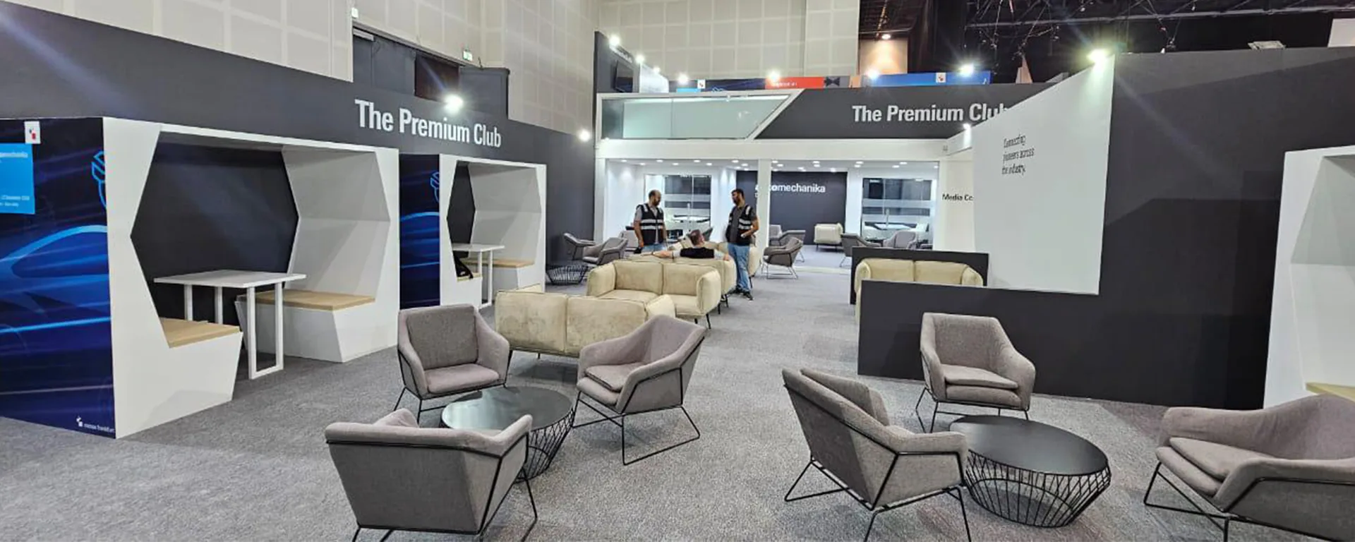 Two-storey trade show booth construction by House of Exhibitions Dubai